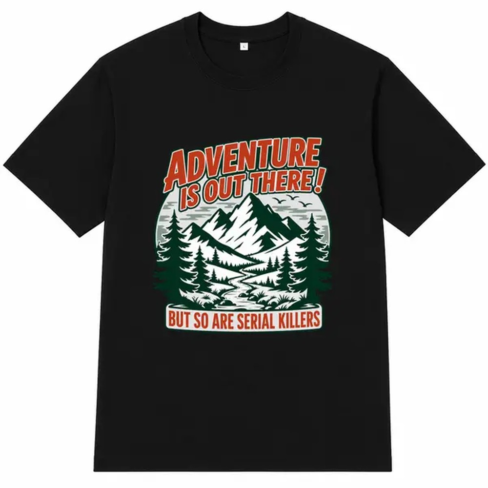 Outdoor Adventure Wear - Camiseta negra con estampado de letras